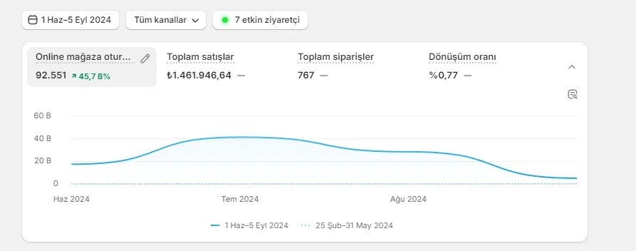 Shopify trafik analizi — 92.551 oturum, 767 sipariş